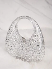 亞克力晚上手拿包帶水鑽點綴,女士派對包,奢華設計師手袋和錢包2023新款,透明人造水鑽裝飾包