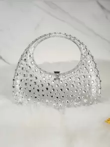 亞克力晚上手拿包帶水鑽點綴,女士派對包,奢華設計師手袋和錢包2023新款,透明人造水鑽裝飾包