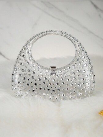Pochette da sera in acrilico con abbellimento di strass, borsa da festa da donna, borse e portamonete di design di lusso 2023 Nuova borsa con decorazioni di strass imitazione trasparente
