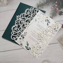 10sets Ivory Wedding Invitation Card Laser Cut With Blank Sheet +Envelope+Ribbon+Pearl Rhinestone - Multicolor - View 5
