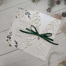 10sets Ivory Wedding Invitation Card Laser Cut With Blank Sheet +Envelope+Ribbon+Pearl Rhinestone - Multicolor - View 8