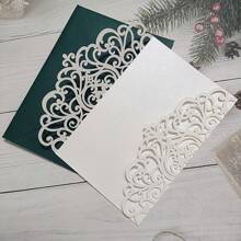 10sets Ivory Wedding Invitation Card Laser Cut With Blank Sheet +Envelope+Ribbon+Pearl Rhinestone - Multicolor - View 4