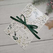 10sets Ivory Wedding Invitation Card Laser Cut With Blank Sheet +Envelope+Ribbon+Pearl Rhinestone - Multicolor - View 6