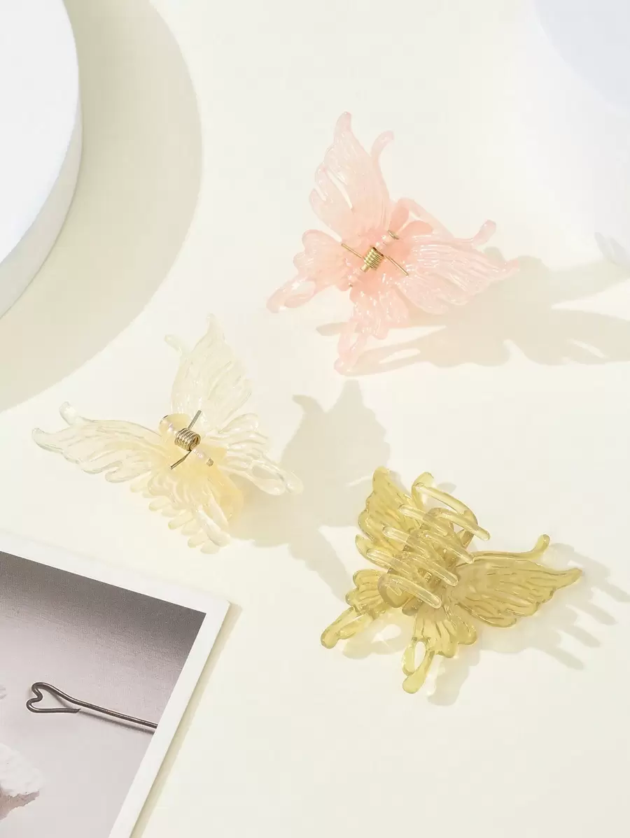 3 件裝女式迷你蝴蝶髮夾,短髮和長發髮飾