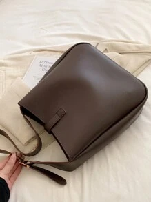 时尚咖啡色女包，简约通勤大容量单肩包手提包采用 PU 材质和金属锁扣，适合购物和日常使用 - 咖啡棕 - 查看 6