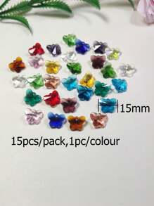 15入組15mm雜色玻璃心型/蝴蝶形吊墜/珠寶製作