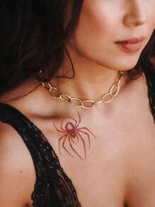 1 pieza Pegatina tatuaje negro & rojo realista araña para brazo , muñeca , cuerpo , temporario - Multicolor - Ver 3