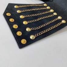 1 件女式朋克風格寬腰帶,帶天鵝絨面料、經典按扣、金屬飾釘和鏈條裝飾 - 黑色 - 查看 5