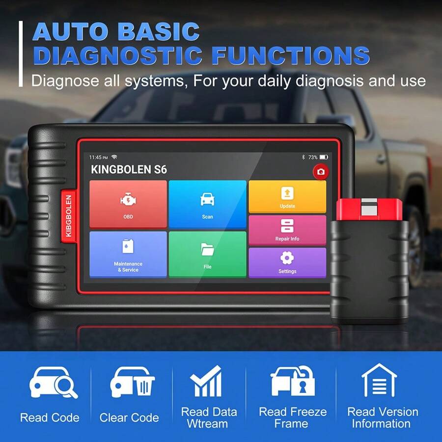 KINGBOLEN KINGBOLEN S6 Full-System OBD2 Diagnostic Scanner, Bi-Directional Scan Tool For FCA, Air/Fuel Ratio Adjustment, Tire Pressure Reset
