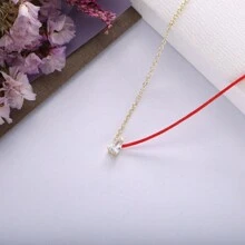 Moonmory 一件時尚真正 925 純銀紅繩吊墜項鍊女式熱藍色繩滴水水晶項鍊首飾聖誕禮物圓形寶石 18k 鍍金 - 圓形寶石 18K 鍍金 - 查看 4