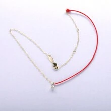 Moonmory 一件時尚真正 925 純銀紅繩吊墜項鍊女式熱藍色繩滴水水晶項鍊首飾聖誕禮物圓形寶石 18k 鍍金 - 圓形寶石 18K 鍍金 - 查看 6