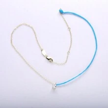 Moonmory 一件時尚真正 925 純銀紅繩吊墜項鍊女式熱藍色繩滴水水晶項鍊首飾聖誕禮物圓形寶石 18k 鍍金 - 圓形寶石 18K 鍍金 - 查看 7