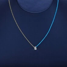 Moonmory 一件時尚真正 925 純銀紅繩吊墜項鍊女式熱藍色繩滴水水晶項鍊首飾聖誕禮物圓形寶石 18k 鍍金 - 圓形寶石 18K 鍍金 - 查看 3