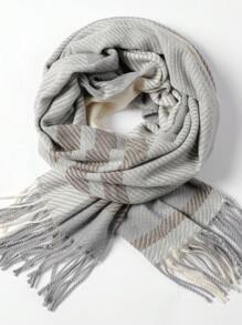 優雅1入組男女通用多色格紋圍巾，秋冬季保暖百搭，適合學生日常使用 - 彩色 - 查看 4