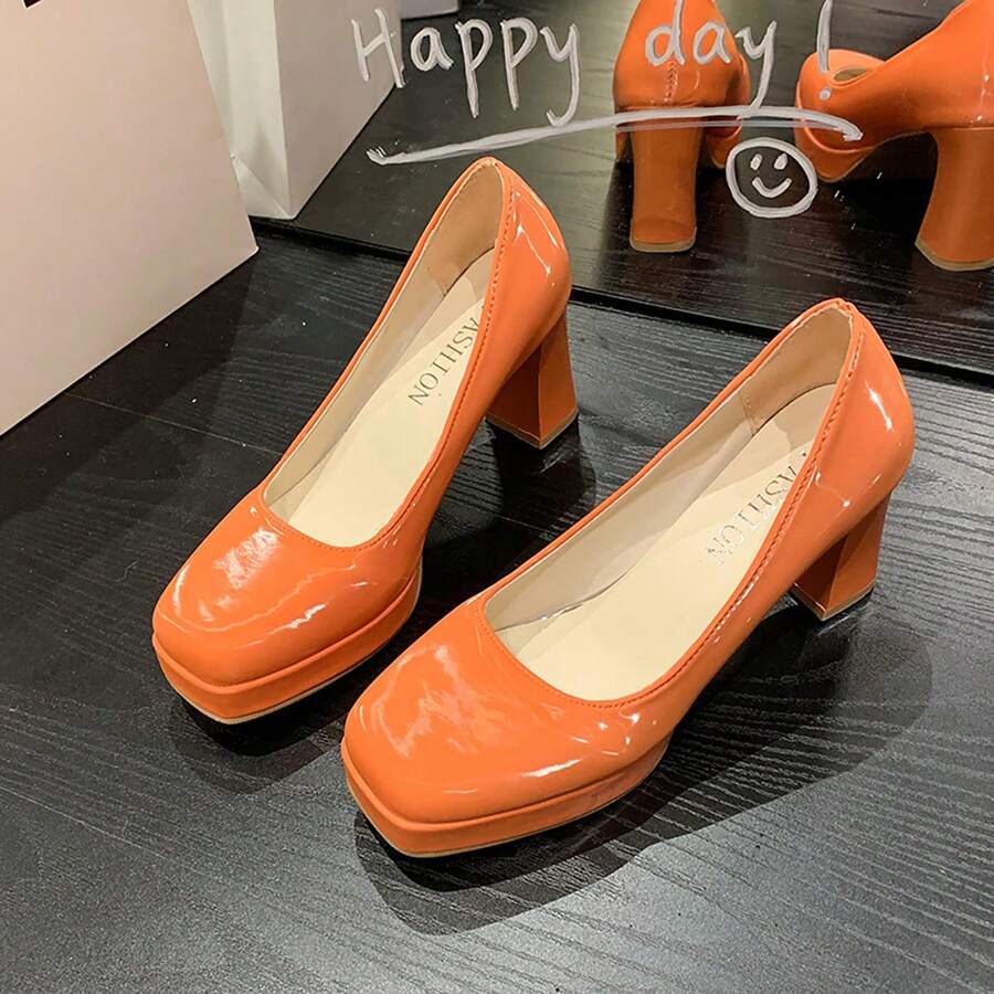 Plus Size Women's High Heel Shoes, 2023 New Arrival Chunky Heel Pumps