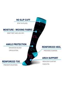 Sports Outdoor 1 Pair Outdoor Sports Compression Socks, Fitness Compression Socks, Autumn & Winter Elasticity Socks, Long Tube Socks, Quick-Drying And Breathable With Good Elasticity, Heart-Shaped Pattern - Multicolor - View 5
