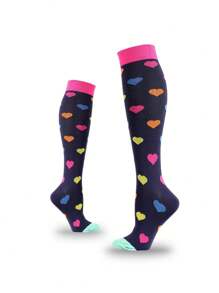 Sports Outdoor 1 Pair Outdoor Sports Compression Socks, Fitness Compression Socks, Autumn & Winter Elasticity Socks, Long Tube Socks, Quick-Drying And Breathable With Good Elasticity, Heart-Shaped Pattern - Multicolor - View 3