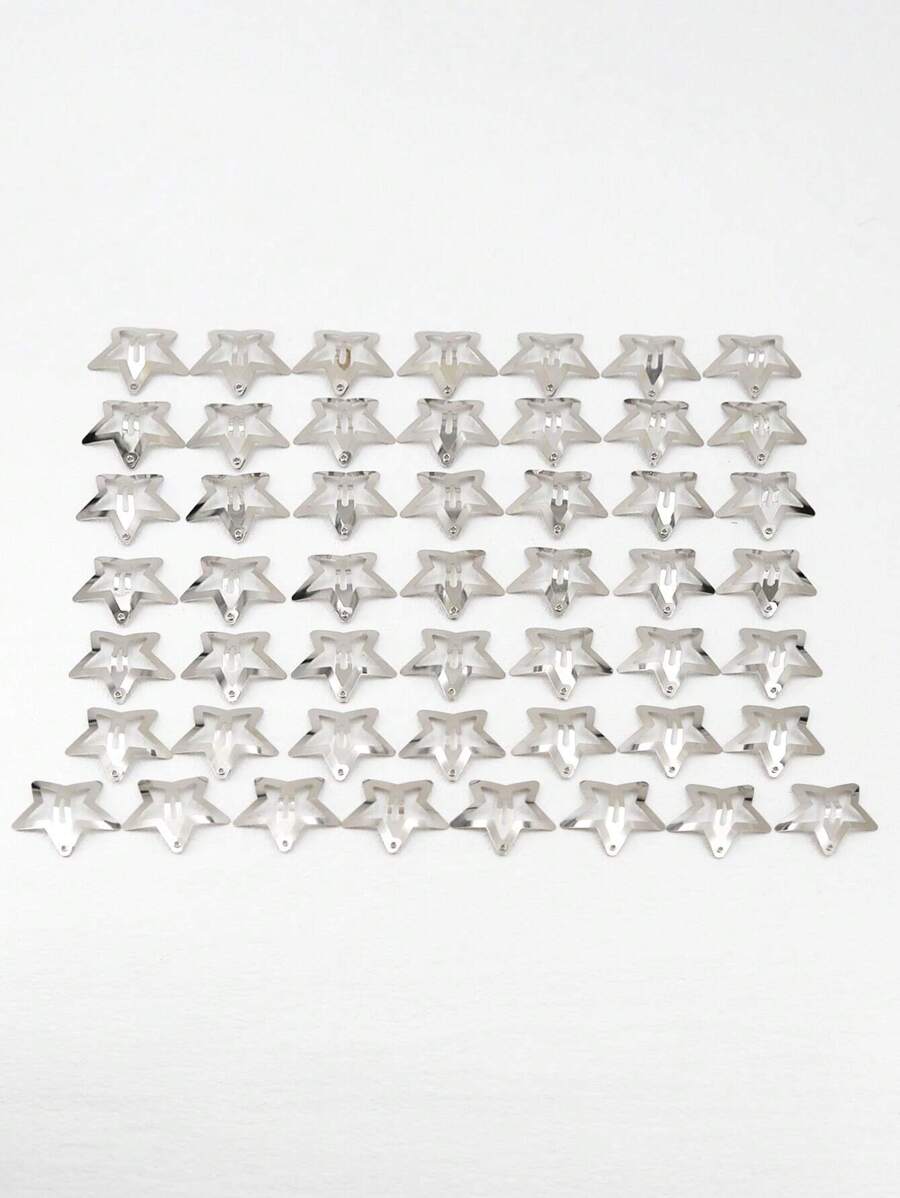 50pcs/pack 3cm Ladies' Five-pointed Star Hair Clips In Bag, Suitable For Daily Use - Silver - View 1