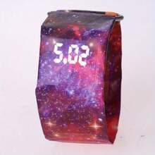 SENBOWE papel Reloj LED blanco Luz creativo regalo , innovador tecnología , 10 , impermeable , magnético absorción con botón , fácil tocar con botón exhibición tiempo - cielo estrellado rojo - Ver 7