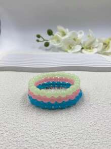 3入組女士夜光多彩珠子手鍊,最好的朋友彈性魅力手鍊 - 彩色 - 查看 6