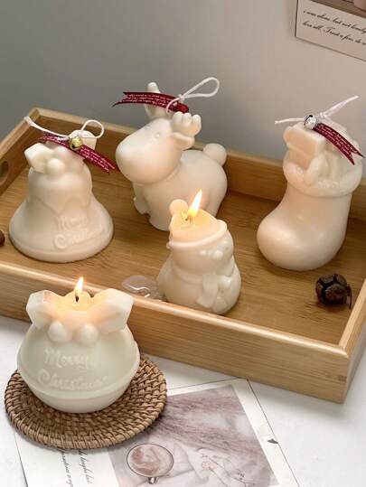 1 件圣诞蜡烛硅胶模具 DIY 3D 可爱麋鹿雪人袜子铃铛蜡烛肥皂石膏树脂模具圣诞礼物派对装饰