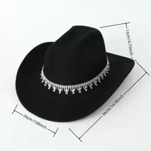 1 Stück Damen Einfarbiger Westernhut, geeignet für Alltagsoutfits und Reise-, Party-, Cowboy- und Cowgirl-Hüte zu Halloween - Schwarz - Übersicht 5