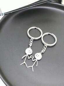 Bộ 2 móc khóa hình trái tim và hình trừu tượng bằng thép không gỉ tông màu bạc thời trang dành cho các cặp đôi, thích hợp sử dụng hàng ngày vào ngày lễ tình nhân - Bạc - Xem 7