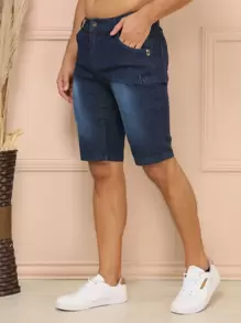 Men Denim Shorts - Rửa tối - Xem 3