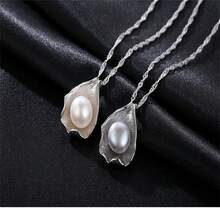 Huge Tomato 1 Pair Of White/Grey Unique Freshwater Pearl (8-8.5mm) Necklace With S925 Sterling Silver Pendant For Female Wedding Jewelry Bridal Jewelry - White - View 3