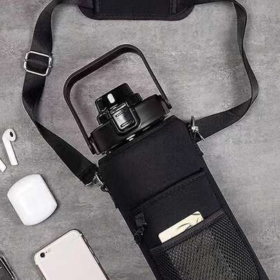 1pc 2000ml/64oz Water Bottle Holder (Bottle Not Included), Insulated Flask Protective Pouch With Pocket & Shoulder Strap, Suitable For 2000ml Water Bottle, Outdoor Sports Cup Sleeve Travel Bag