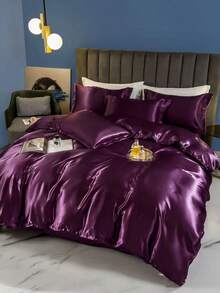 1 Vỏ chăn trơn làm bằng vải satin với kiểu dáng đơn giản và họa tiết giả lụa, thích hợp cho giường đôi Eu King Size trong phòng ngủ - pha lê màu tím - Xem 8