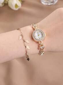 Fashionable Gold-color Stainless Steel Chain Quartz Watch - Gold - View 2