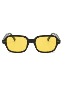 1pc Square Oversized Y2K Retro Stylish Fashion Glasses For Summer Beach Vacation,Outdoor,Travel - Yellow - View 3