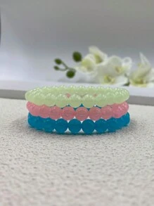 3入組女士夜光多彩珠子手鍊,最好的朋友彈性魅力手鍊 - 彩色 - 查看 4