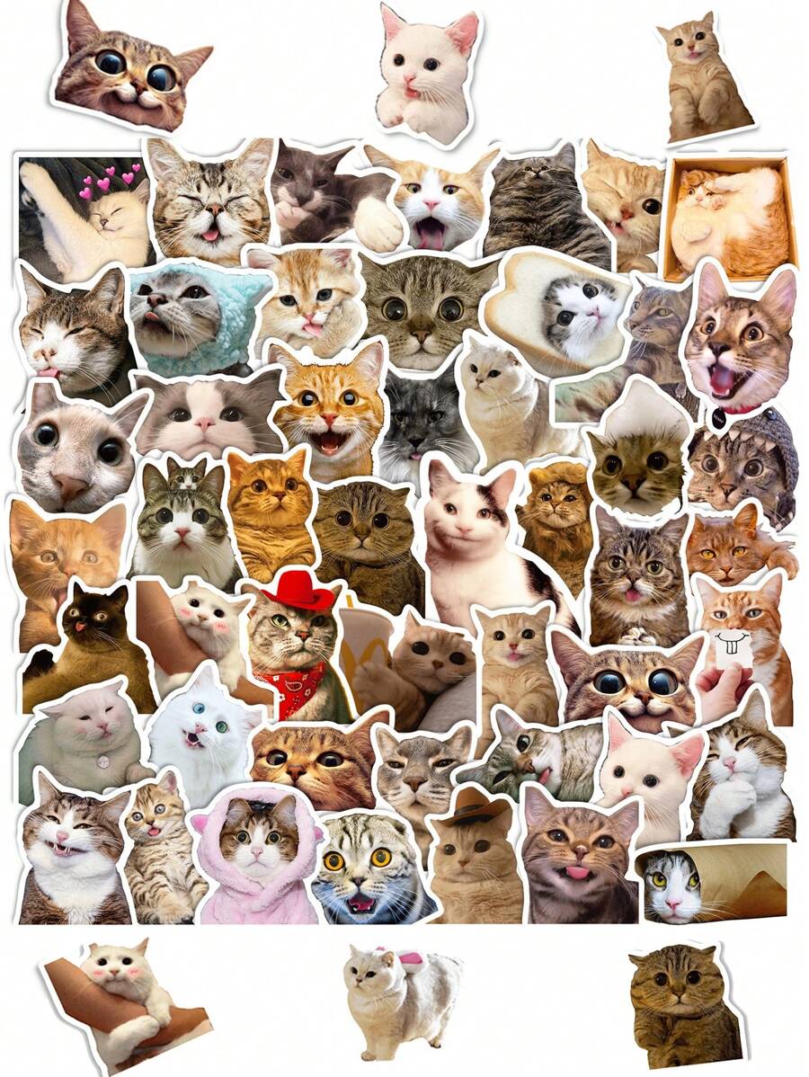 50pcs Cat Stickers, Cute Cartoon Cat Expressions Graffiti Sticker ...