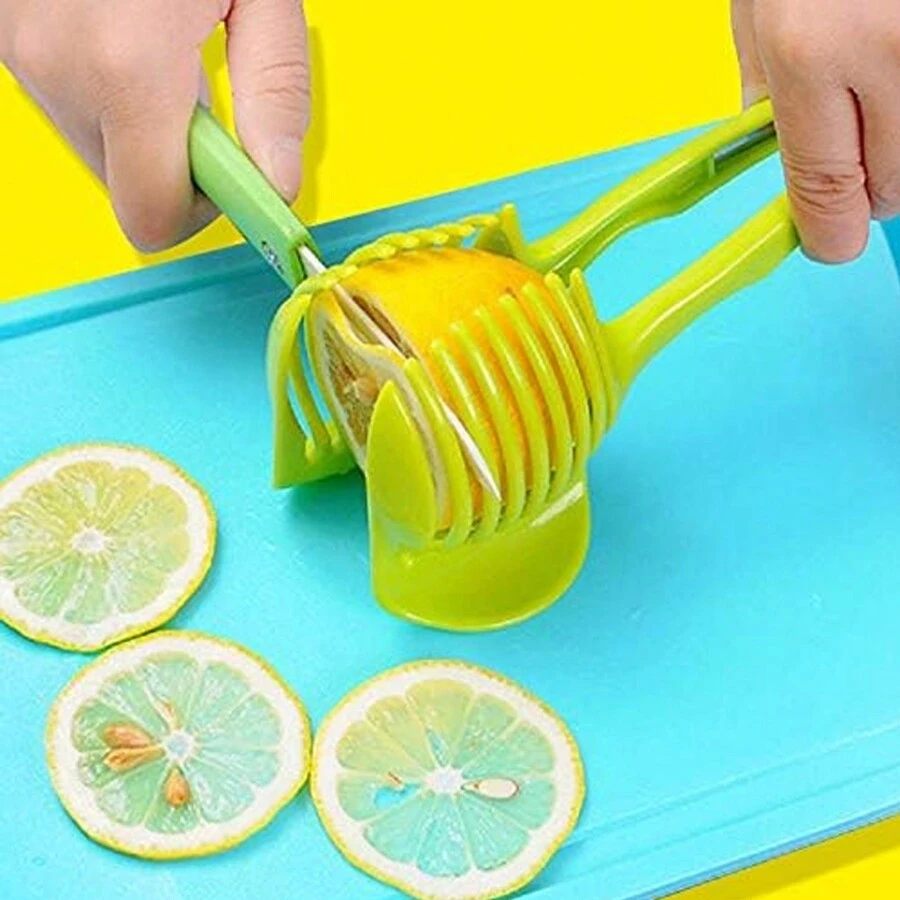 1pc Lemon Slicer, Multi-functional Fruit & Vegetable Slicing Knife, Round Shaped Lemon & Egg Slicing Tool, Handheld Onion & Tomato Slicing Machine For Home Kitchen - Green - View 1