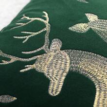 1pc Velvet Embroidered Pillowcase, White Reindeer Decorative Cushion Cover For Sofa, 18*18inch, Dark Green - Dark Green - View 3