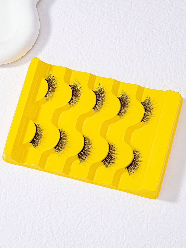 5 pairs Natural Fluffy Faux Mink Lashes - Cat Eye Cluster Wispy Long and Short Half Eyelashes for a Bold and Beautiful Look - Black - View 2