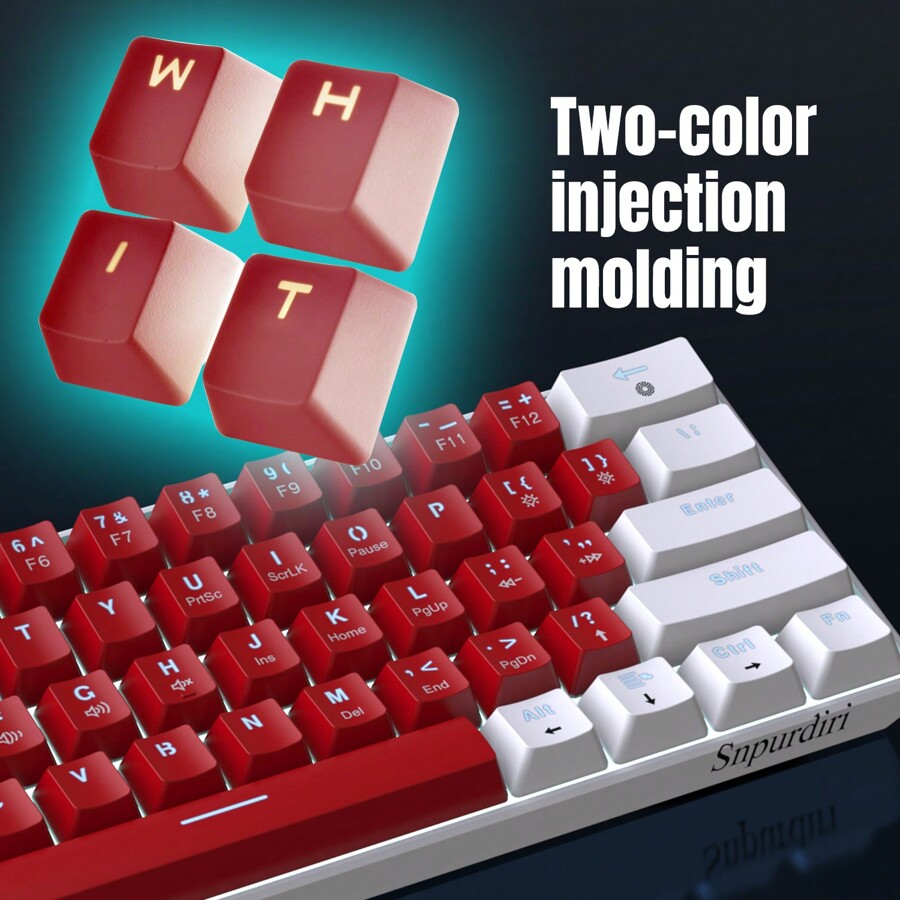 Snpurdiri Snpurdiri Wired 60 Mechanical Gaming Keyboard, White LED Backlit Small