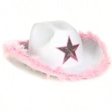 3 件套女式白色五角星粉色羽毛西部牛仔帽 + 粉色心形太阳镜 + 粉色围巾，适合圣诞节、音乐节、舞会使用。牛仔帽女牛仔帽万圣节 - 粉色 - 查看 7