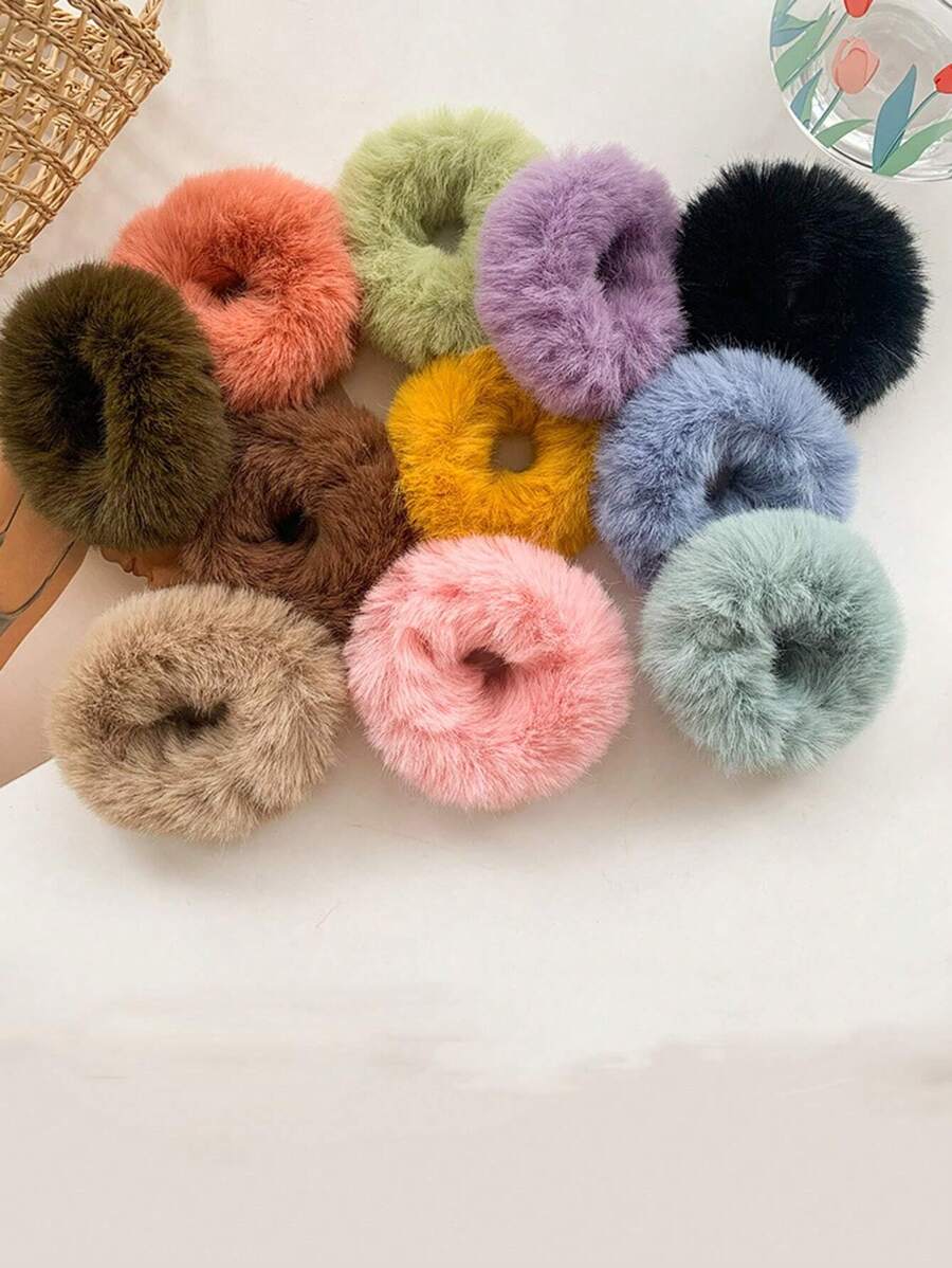 1pc Plush Hair Scrunchie, Random Color - Multicolor - View 1