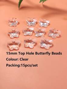 15入組15mm雜色玻璃心型/蝴蝶形吊墜/珠寶製作