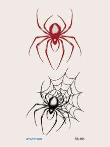 1 pieza Pegatina tatuaje negro & rojo realista araña para brazo , muñeca , cuerpo , temporario - Multicolor - Ver 2