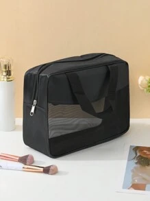 Fashionable & Simple Large Capacity Pvc Drip-proof Travel Cosmetic Toiletry Bag With Zipper - Black - View 1