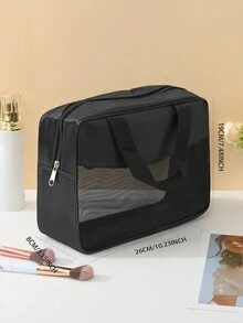 Fashionable & Simple Large Capacity Pvc Drip-proof Travel Cosmetic Toiletry Bag With Zipper - Black - View 4
