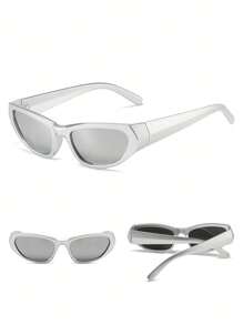 1 chiếc kính thời trang Y2K Millennial màu bạc tương lai cho kỳ nghỉ hè trên bãi biển, ngoài trời, du lịch - Xám - Xem 5