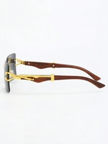 Vintage Rimless Personalized Leopard Wood Grain Leg Square Fashion Glasses - Grey - View 3