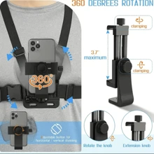 通用手機胸掛式背帶支架,戶外智能手機 Pov 視頻手機夾,手機支架胸帶支架 - 黑色 - 查看 8