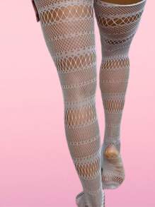 1 Pieza Calcetines De Red Blanca Con Agujeros Huecos Para Mujer - Blanco - Ver 4