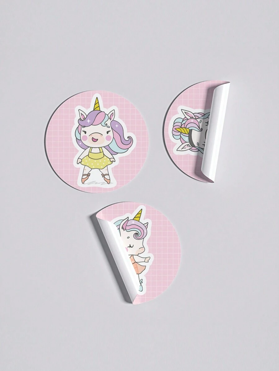 1roll Of 250pcs 3.8cm Cartoon Dancing Unicorn Stickers - Multicolor - View 1